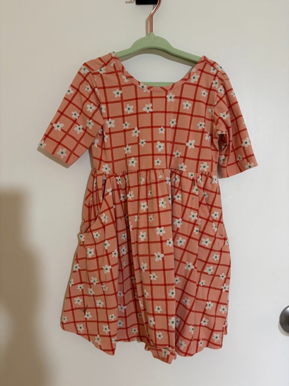 Hanna Andersson Daisy Grid-Check Twirl Dress with Pockets - Size 100cm / US 4